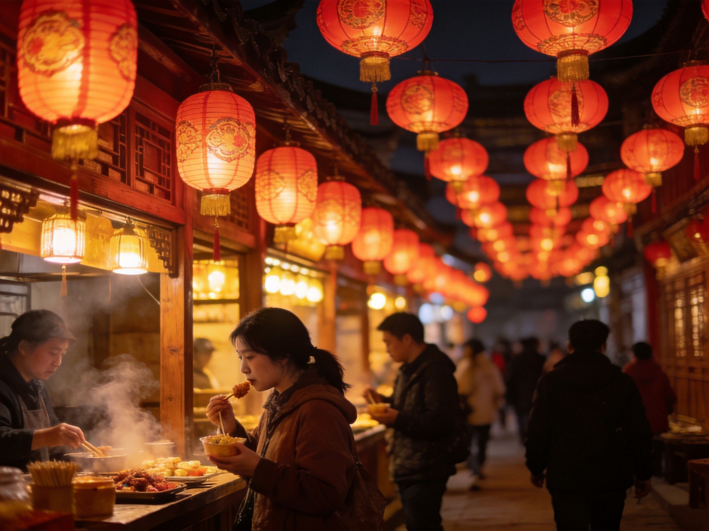 Lantern-lit Jinli Ancient Street at night in Chengdu
