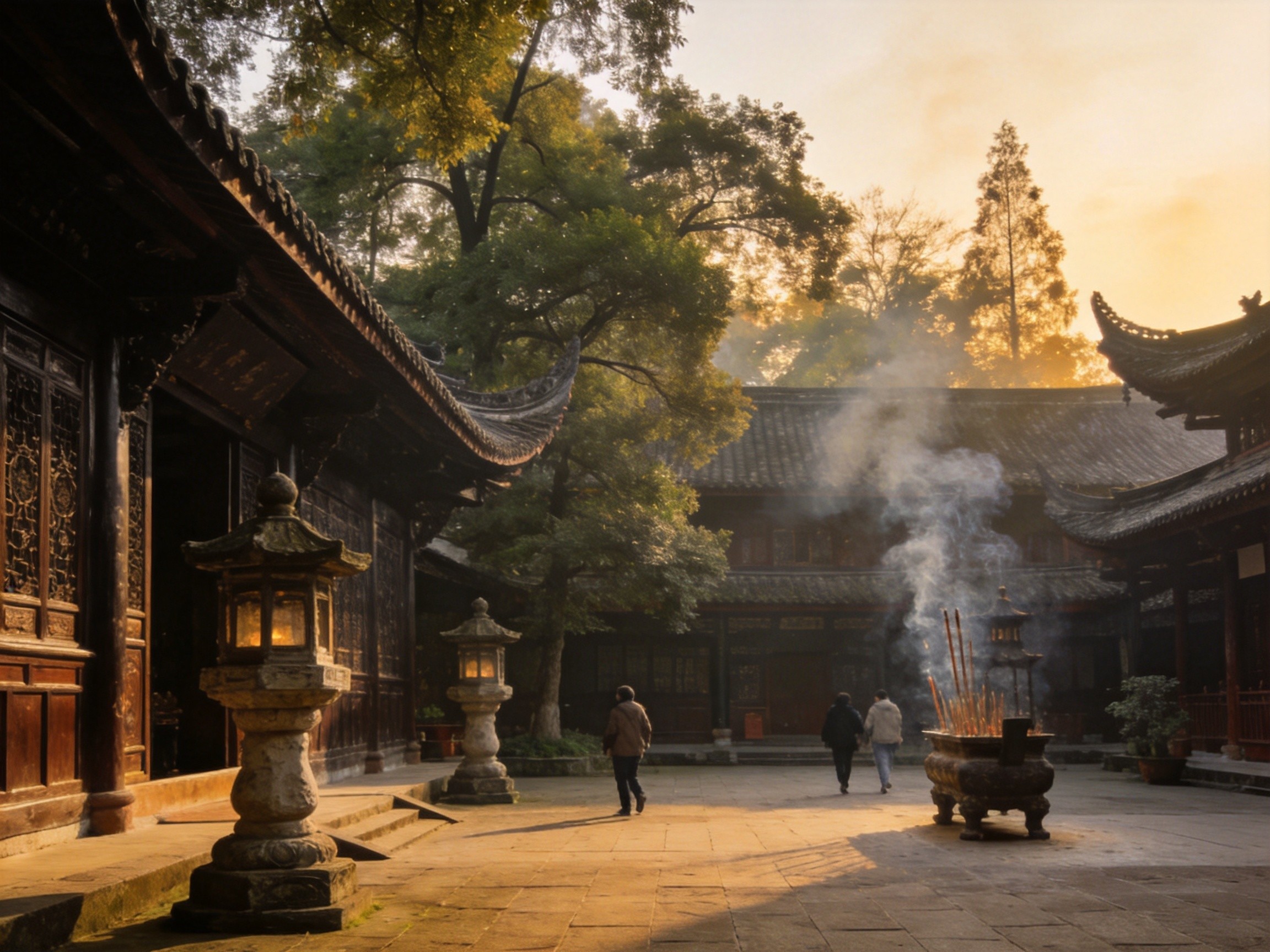 Morning incense smoke at Wenshu Monastery, Chengdu